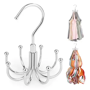 2 Pack 360° Rotating Hanger Closet Organizer for Tank Tops & Bras,  Space Saving Vertical Belt Storage for Small Closet, Apartment & Dorm - Home Organization Rack for Easy Access & Clean Display, Silver
