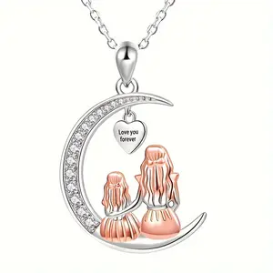 Rhinestone Moon Necklace, Mom & Daughter Set, Trendy Holiday Gift