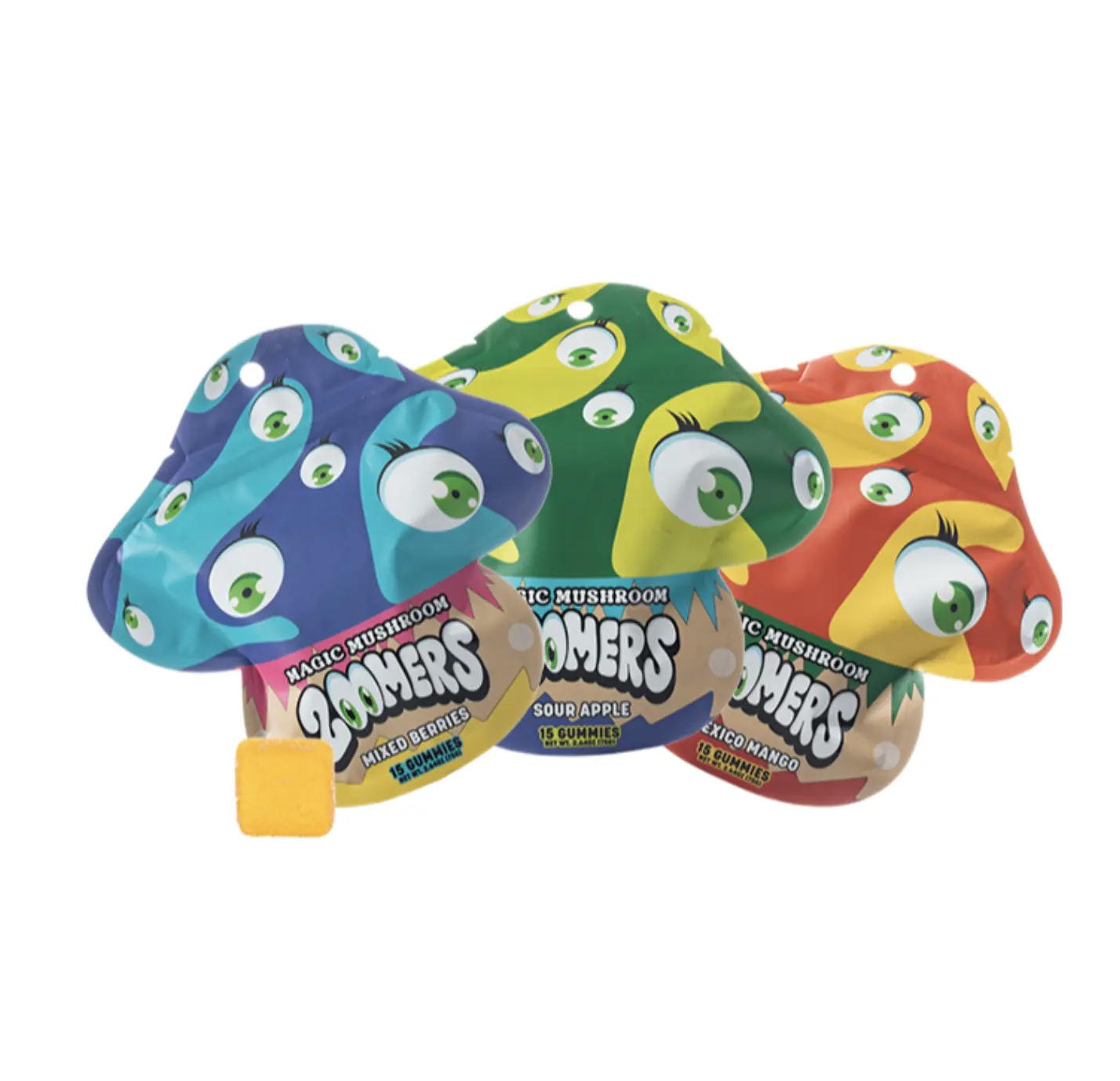 Zoomers 15 Count Fruit Gummies, High Potency Plant-Based Mushroom Gummies, Soft Chewy Gummies, 100% Organic Ingredients, High-Quality Formula, Freshness-Sealed Packaging, Made in USA