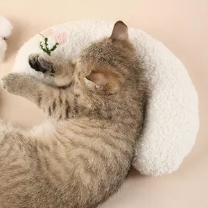 Ultra Soft Fluffy Calming Half Donut Cuddler Pet Pillow for Cats Puppies Joint Relief Sleep Improvement Machine Washable White