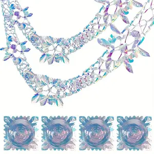 4 Pieces Christmas Ceiling Decoration, Rainbow Color Foil Indoor Hanging Garland, Suitable for Christmas and New Year Parties, Christmas Decoration, Snowflake Decorative Paper, Christmas Party Decorations, Party Decoration Supplies