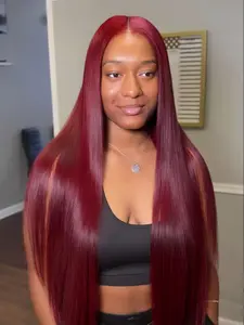 Burgundy Lace Front Wigs Synthetic Hair Pieces Wine Red Straight Wigs Pre Plucked HD Transparent Wigs 13X4 for Black Women Cosplay Halloween Christmas Daily Use