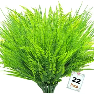 22 Bundles Artificial Fake Outdoor Plants UV Resistant Spring Summer Decor, Faux Boston Ferns Plants Realistic Outdoor Artificial Fake Flowers Greenery for Home Porch Garden Window Box Decorative Fruit UV Resistant Artificial Hanging Basket