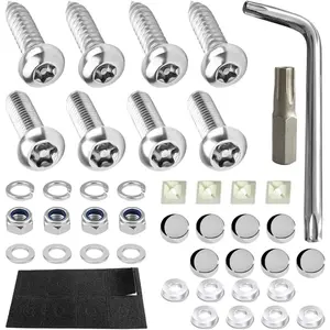Anti Theft License Plate Screws Kits- Rustproof Stainless Steel Car Tag Plate Mounting Hardware, M6 (1/4") Tamper Proof Fastener Nut, Caps Cover For Front,Rear Frame Holder Mounting(AT-Silver/8)