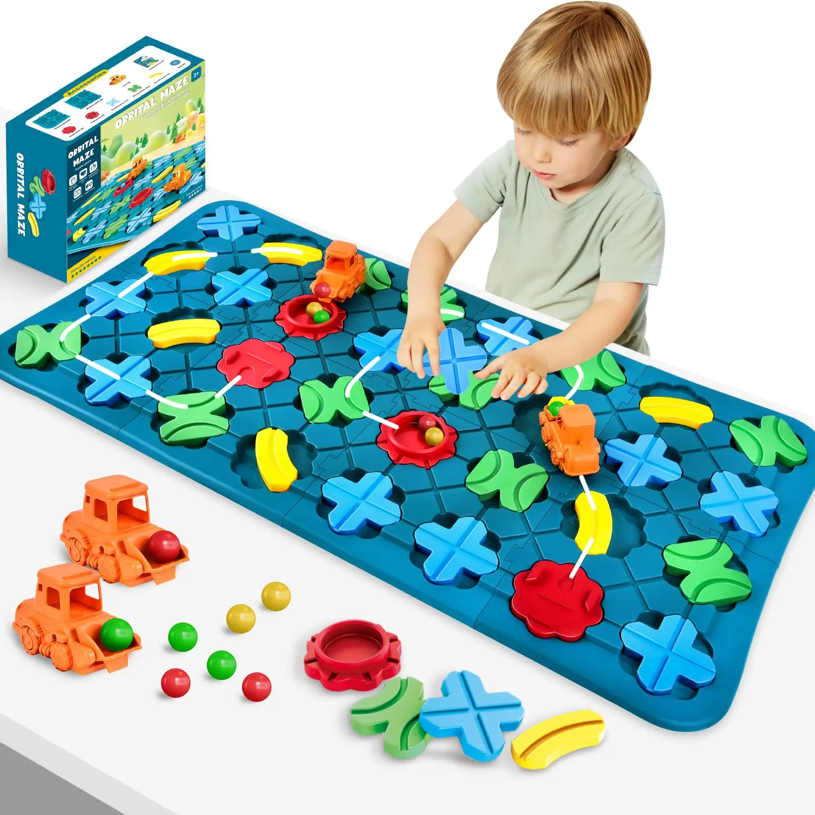 Herenear Maze Board Game for Children 4-8 Years (4-6 Years Included) - Large 78x38 cm, Beginner to Advanced Logic Road Construction, Educational Multiplayer Game for Children Development, Ideal for Birthdays