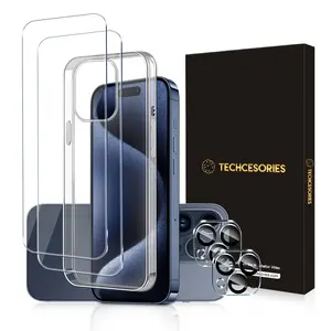 5 in 1 for iPhone 15 Pro Case Clear, [Not-Yellowing] with 2X Screen Protector + 2X Camera Lens Protector, [Military Grade Protection] Slim Shockproof Case for iPhone 15 Pro 6.1 Inch Accessories Wireless Crystal Tempered Installation Magnetic Cover