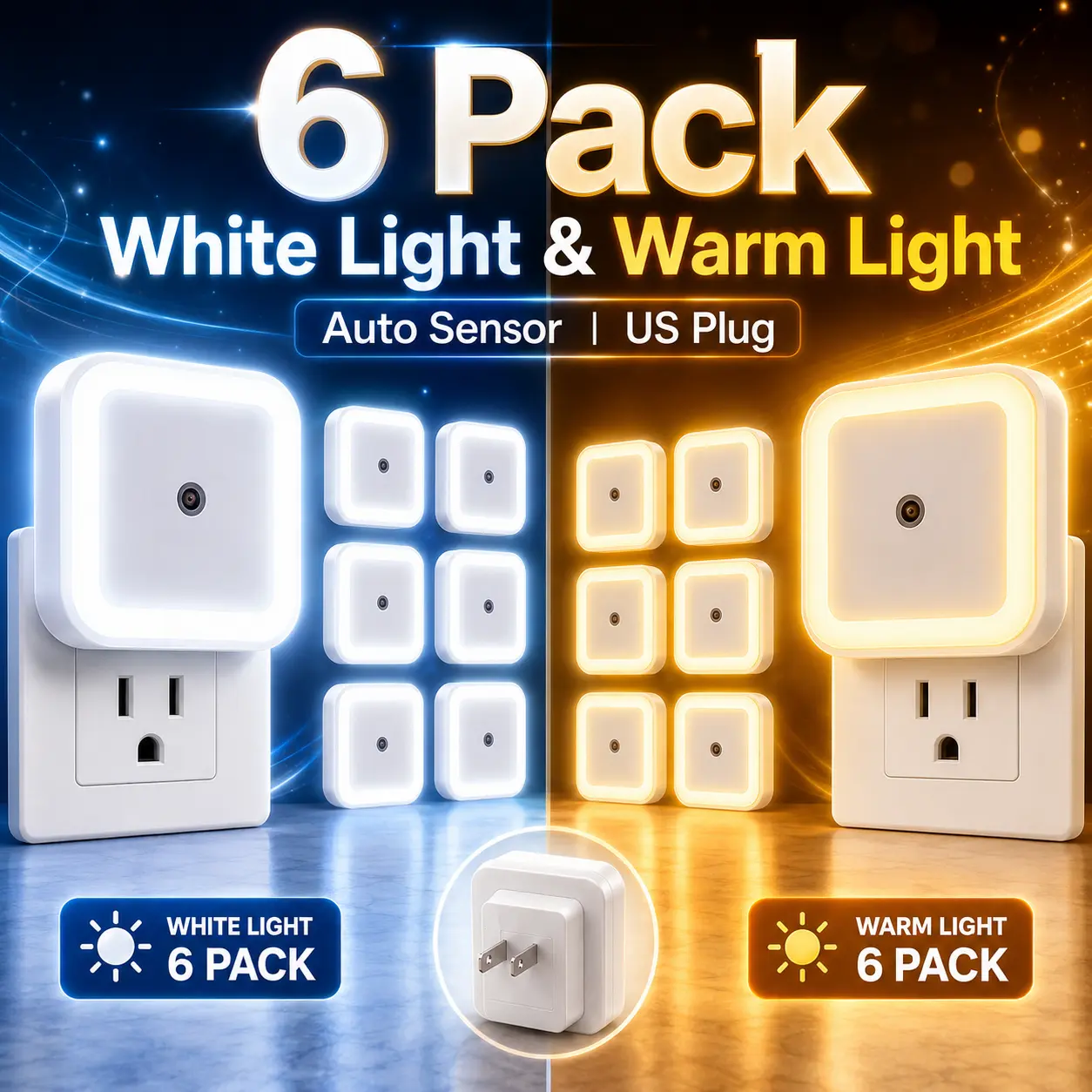 Night Light, Night Lights Plug into Wall 6-Pack, Plug in Night Light, Dusk to Dawn Nightlight Led Night Lights for Bedroom, Bathroom, Hallway Warm White Home Lighting indoor ambient Decor soft glow