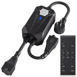 Outdoor Dimmer for String Lights, IP55  Dimmer  Plug with 2 Sockets, Extension Cord, 2H/4H/6H/8H  Light, 100FT  Remote Control Light Dimmer for Patio Led Lamp