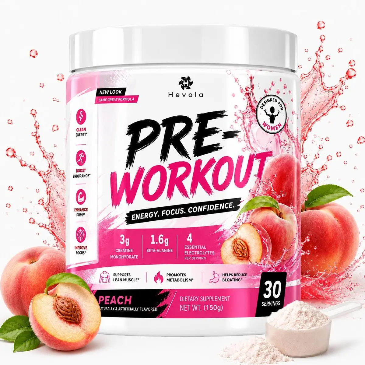 Women's Creatine Powder Blend - Strawberry or Peach Flavor | With Pure Creatine Monohydrate & Electrolytes | Easy-Mix Daily Fitness Supplement | Refreshing Fruit Flavor | 30 Servings