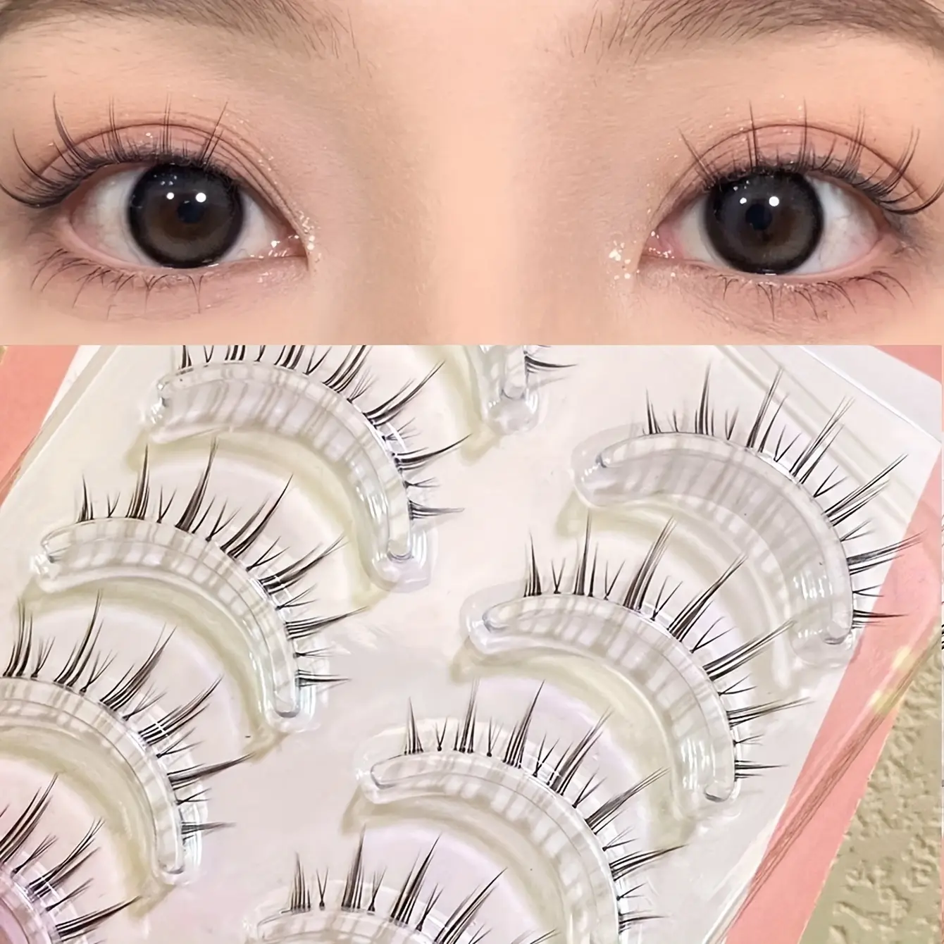 5 pairs of doll style natural false eyelashes - soft and silky threads, transparent stem eyelashes, comic fairy design, perfect for role-playing - reusable, easy to apply