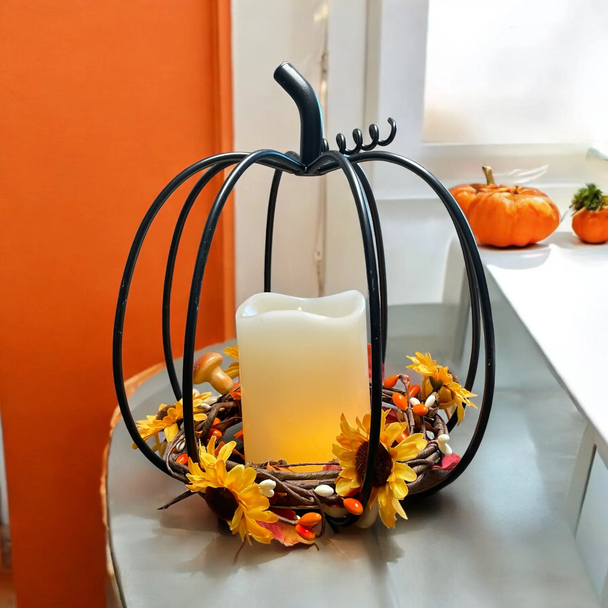 Medium Wrought Iron Pumpkin Candle Holder - MADE IN THE U.S.A. Farmhouse Decor