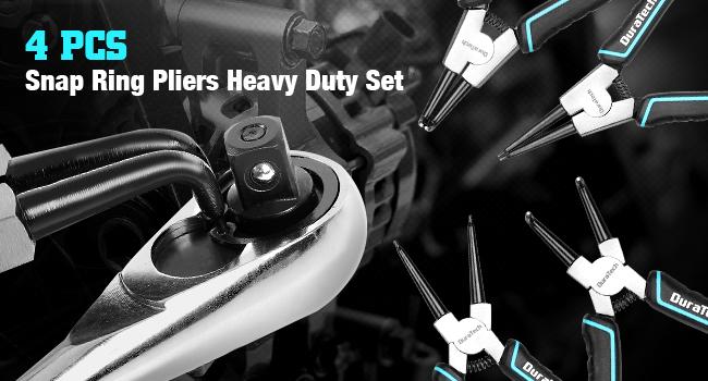 #backtoschool DuraTech 4 PCS Snap Ring Pliers Set, 7 Inch Heavy Duty Internal & External Circlip Pliers Kit with Straight/Bent Jaw, Premium CRV Steel, Precision Spring Loaded C Clip Pliers with Storage Pouch