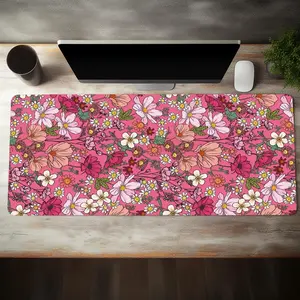 Rectangle Gaming Mouse Pad, Cute Flower Aesthetic Pattern Mouse Pad, Decorative Non-Slip Rubber Base Stitched Edge Desk Pad For Home Office Desk, Office Desk Accessories