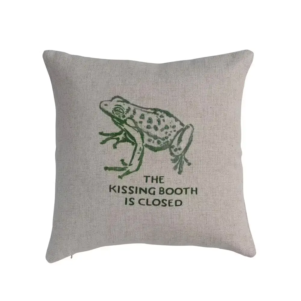 Natural and Green Frog Animal Print and Text Print 16 In. X 16 In. Throw Pillow Storied Home