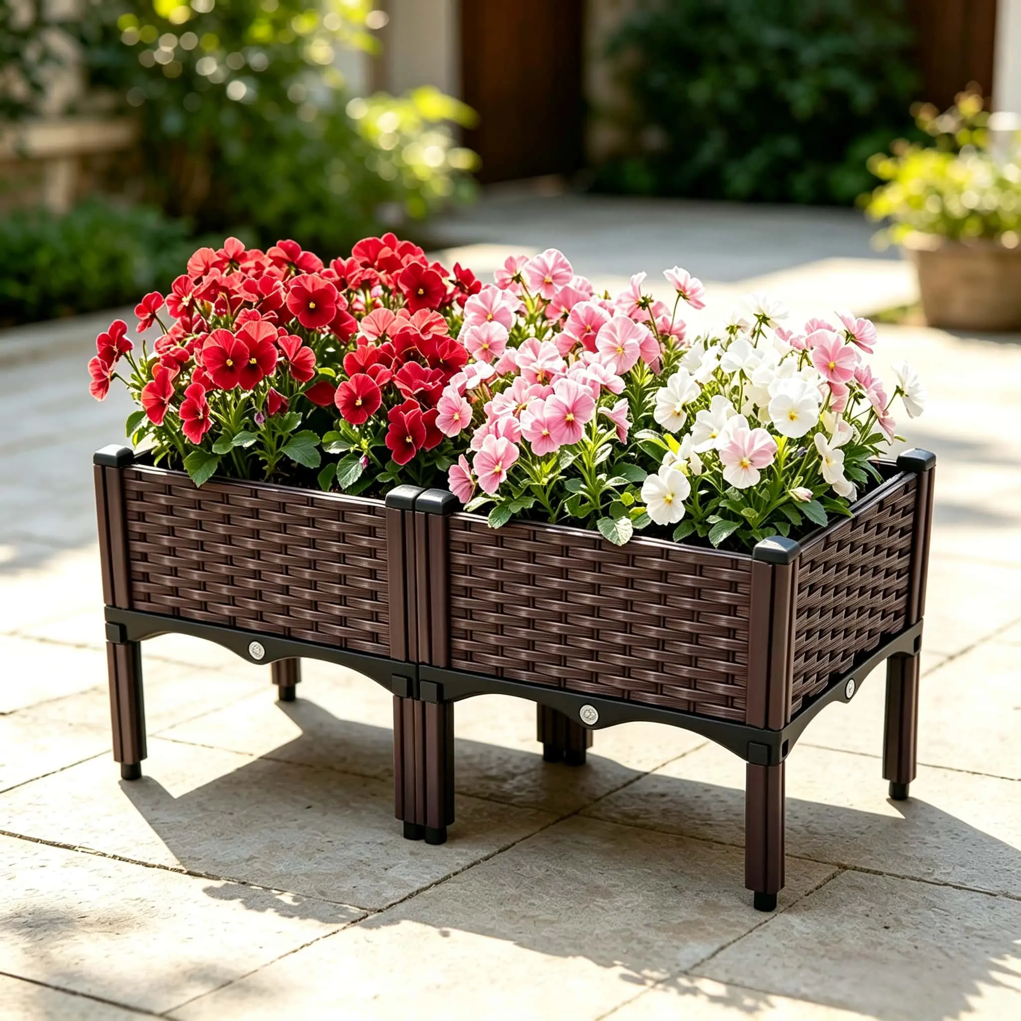 1/2 Layer Multi-Purpose Elevated Planters with Legs, Classic Woven Plastic Planters, Upgraded Planters with Drainage Systems—Perfect for Outdoor Plants, Vegetables, Herbs, and Flowers