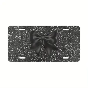 Black Background Bowknot Front License Plate, Women's Car Decoration, Cute New Gift, 6x12inch Polished Metal Standard Aluminum Front License Plate, Easy to Install, Decorative Use Only, Made in USA