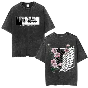 2026 Anime Attack on Titan Wings of Freedom Vintage Washed Graphic Tee, Mikasa Ackerman Eren Jaeger Logo Unisex Oversized Summer Cotton Streetwear