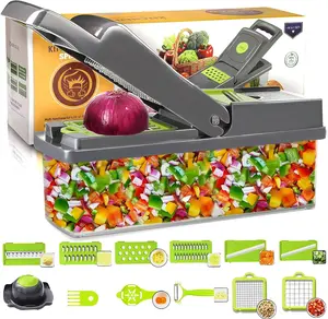 Vegetable Chopper - Adjustable Vegetable Slicer - Kitchen Gift Gadget Slicer for Salad Potatoes Carrots Garlic with Container Onion Chopper with Container - Professional Food Chopper 12 in 1