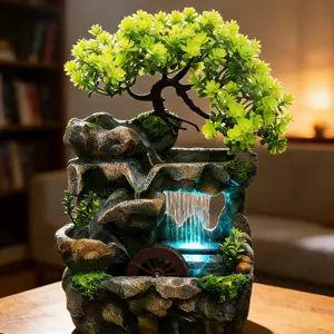 The Creative Cycle Water Flow Desk Ornament is a resin sculpture inspired by miniature natural landscapes, featuring an integrated small water pump to achieve a continuous water circulation flow