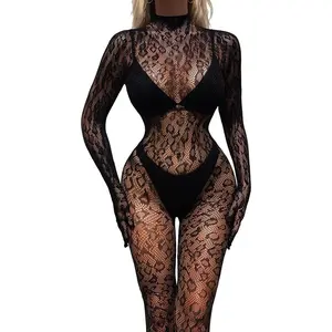 2Pcs Women's Leopard Print Mesh Sleeveless Elegant Slim Fit One-Piece Bodysuit, Christmas Themed Lingerie summerwins,summerwins