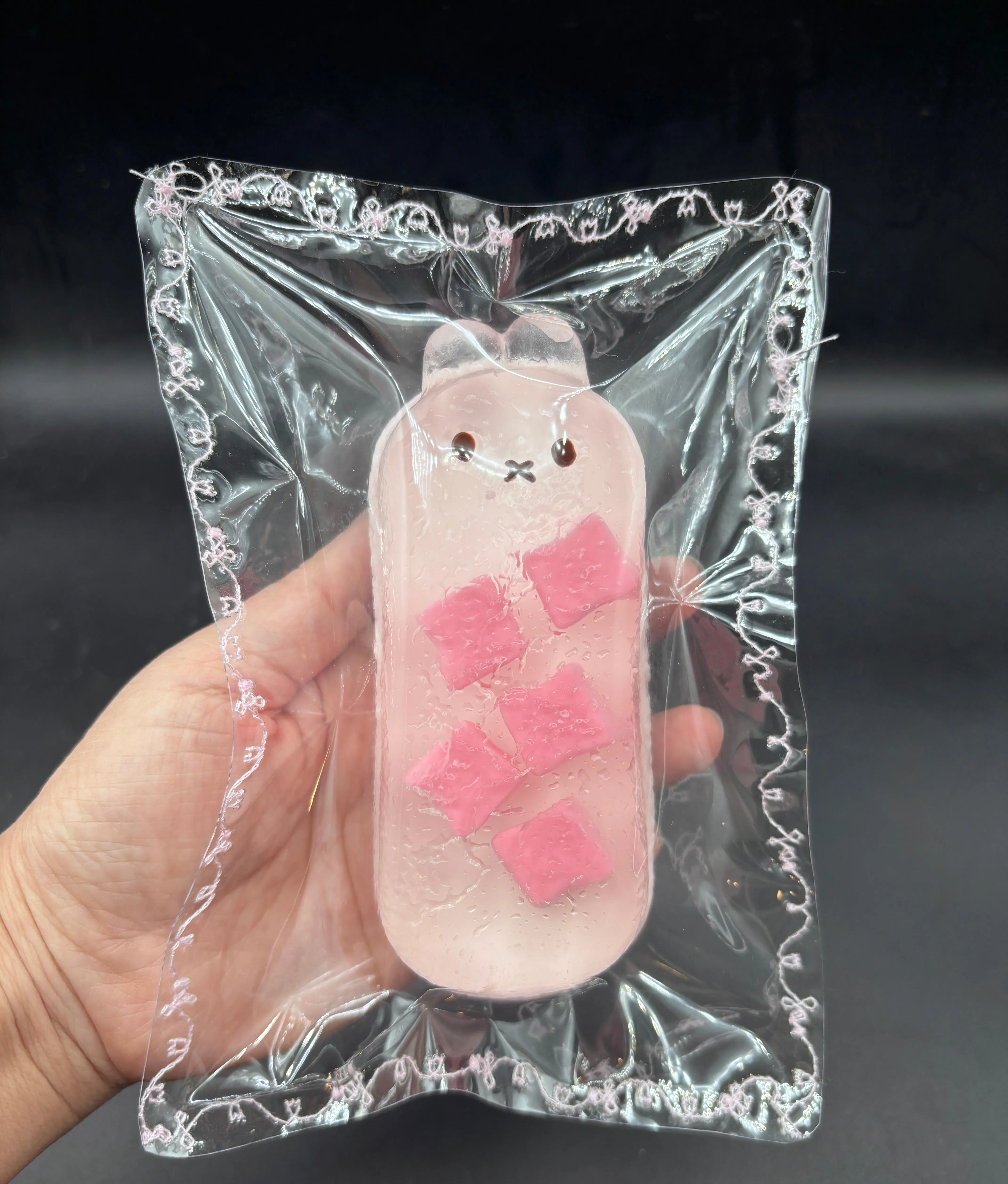 Super cute half clear peach coconut jelly bunny taba squishy Super cute half clear peach coconut jelly bunny taba squishy