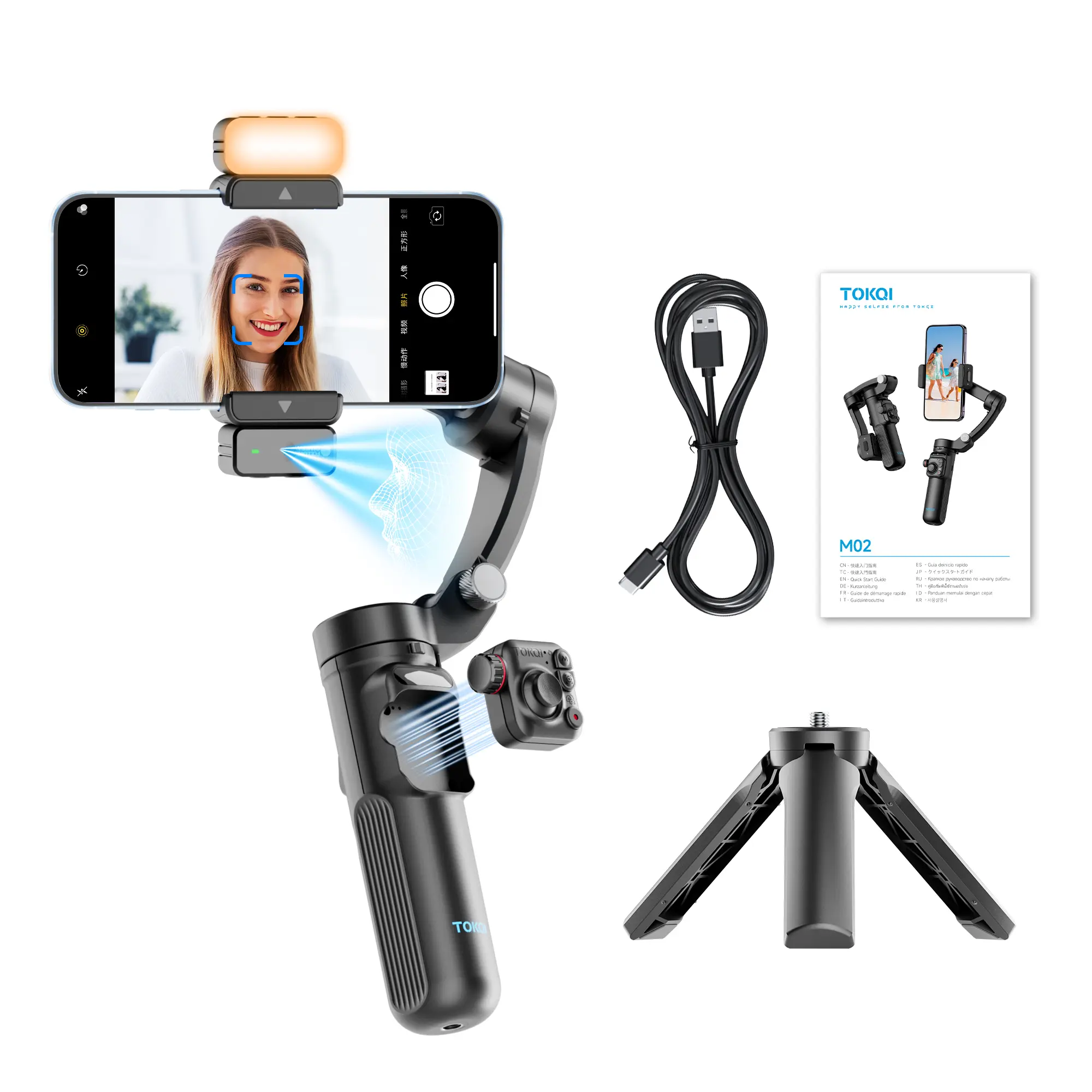 Tokqi M02 3-Axis Smartphone Gimbal Stabilizer with Wireless Remote, Foldable Phone Stabilizer for iPhone & Android, Smart Tracking Tripod for Travel Vlogging