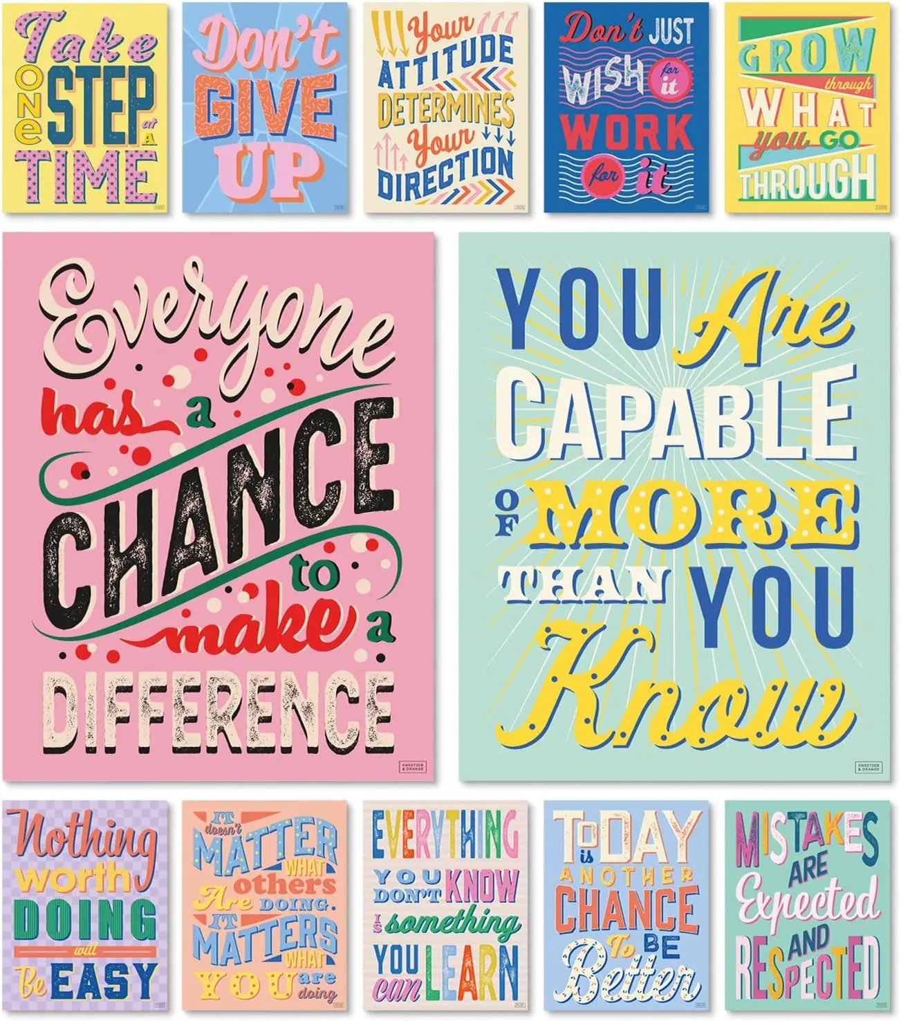 Set of 12 Motivational Growth Mindset Posters for Teachers & Students - Bedroom, Office & Classroom Decor to Inspire Young Minds - Laminated Growth Mindset Posters for Classroom - 11"x14"