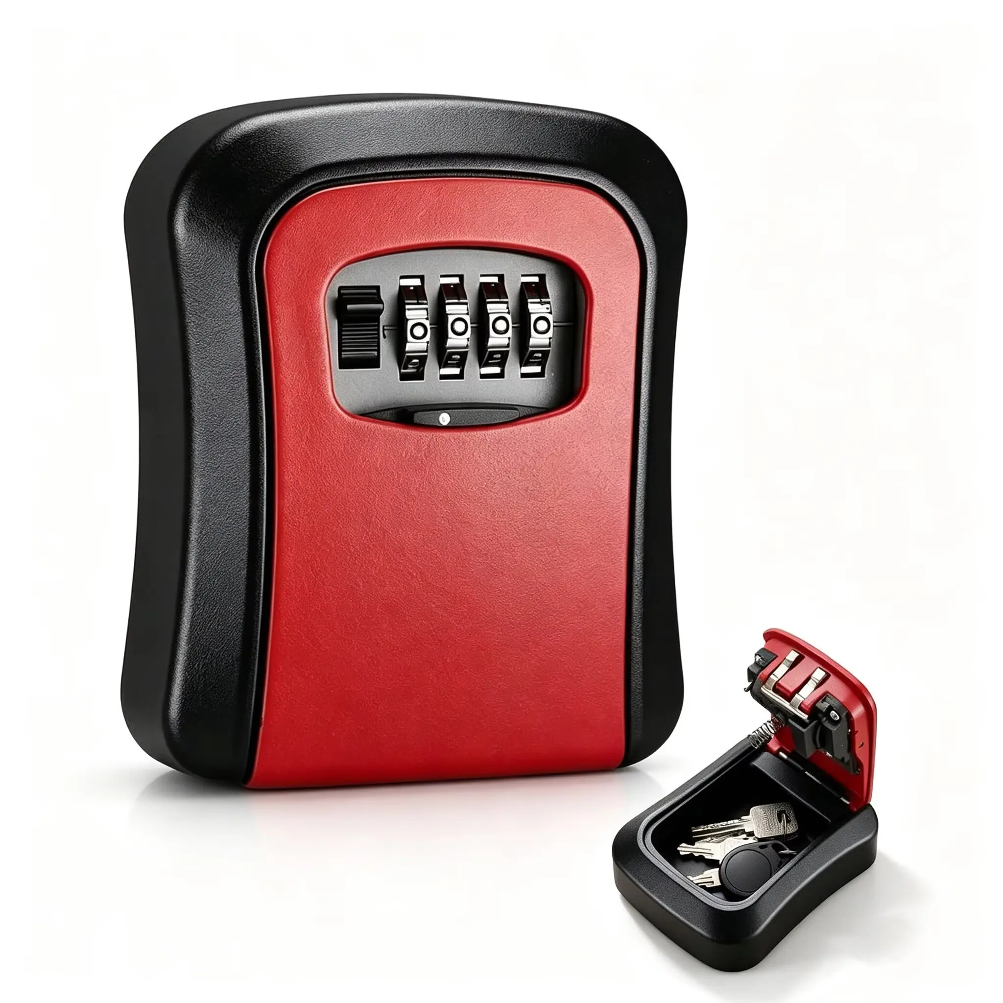 Secure Key Safe with Combination Lock - Red & Black Portable Key Storage Case for Home & Office