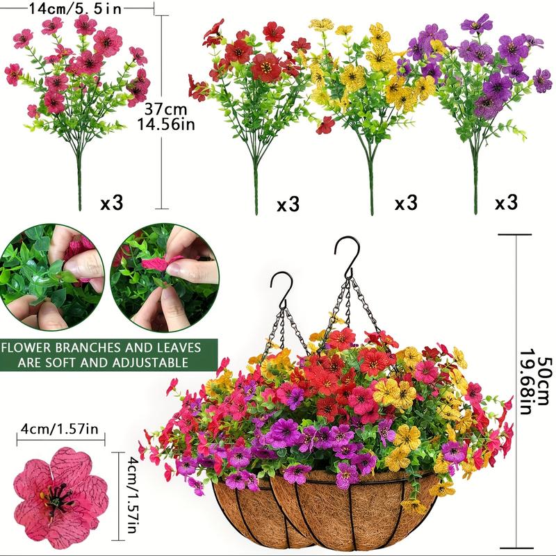 2pcs Artificial Hanging Flowers Baskets with 24 Realistic Daisies & Eucalyptus - UV-Resistant Outdoor/Indoor Decor for Porch, Patio, Balcony, Yard - Includes Hanging Baskets & Greenery