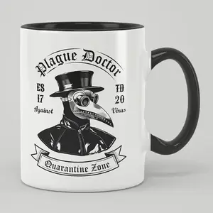 11oz 15oz Gothic Medieval Plague Doctor, Mug, Ceramic Coffee Mug, Black & White Two-Tone Water Cup, Winter Summer Drinkware, For Office Use