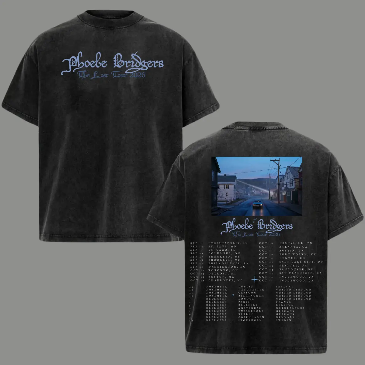 Phoebe Bridgers The Lost Tour 2026 Washed T-Shirt Oversized Graphic Tee Indie Folk Music Shirt Concert Tour Tee Heavy Cotton Acid Wash Unisex Streetwear Indie Aesthetic Retro Band Merch Casual Oversized Music Lover Gift Fan Apparel
