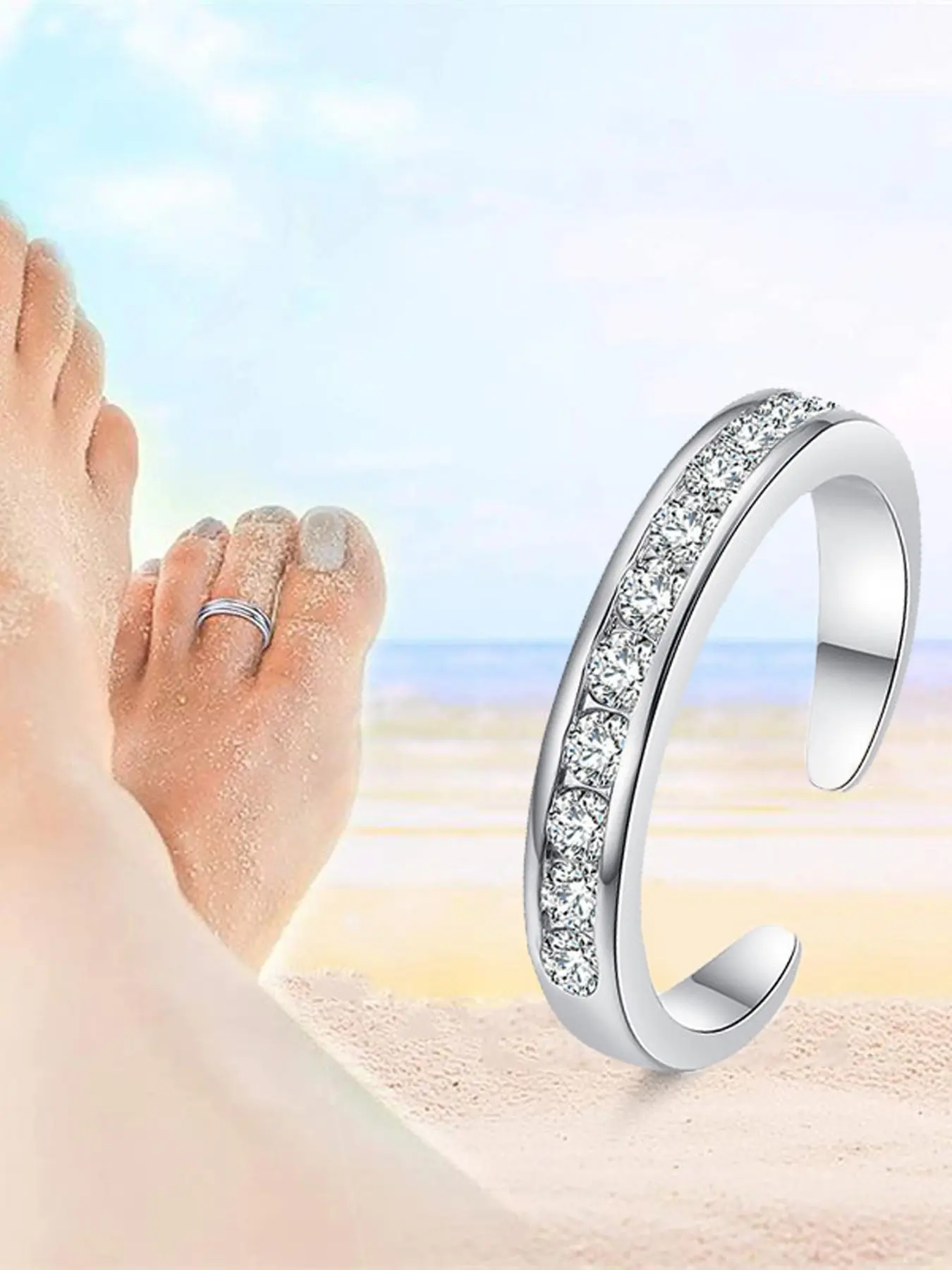 Boho Toe Ring with Artificial Diamonds, Bohemian Vibe, Sparkling Versatile Design, Perfect for Vacation and Party Accessories, Stylish Foot Jewelry, Fashionable Jewelry