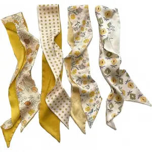 4 Pcs Purse Scarf for Handbags, 35.4"x2.7" Silk Satin Bag Handle Ribbon Wrap, Women's Hair Scarf Headband & Neck Tie