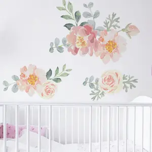 Pink Heart Watercolor Wall Decals for Nursery