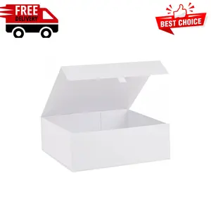 White Large Collapsible Gift Boxes 13.5x11.8x4.7 Inches with Magnetic Closure Lid