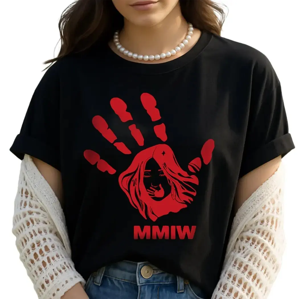 Women's MMIW Awareness Short-Sleeve T-Shirt - Red Handprint Design, Soft Simple Everyday Streetwear, Unisex Indigenous Rights Essential Casual Top