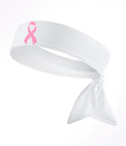 Breast Cancer Ribbons Unisex Head Tie Headband Black White Hot Pink Light Pink Athletic Sports Youth Kids Girls Boys Women's Men's Football Basketball Cheer Baseball Softball Lax Lacrosse Soccer Weight Lifting Running Track Sweat Band Head Band Bulk Team