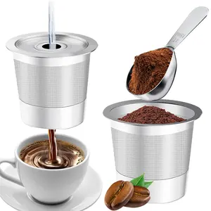 2 Pack Reusable K Cup for Keurig 1.0 K-Dou K-Mini Stainless Steel Coffee Pods with Handle Scoop 1-Stream Filters BPA Free Durable