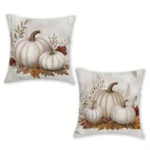 2pcs 2pcs Rustic Farmhouse Autumn Pumpkins Throw Pillow Covers, Cozy Fall Earth Tone Leaves Vintage Background Home Decor, Perfect for Bedroom, Patio, Sofa, Living Room,  Single Sided Printing, No Pillow Core
