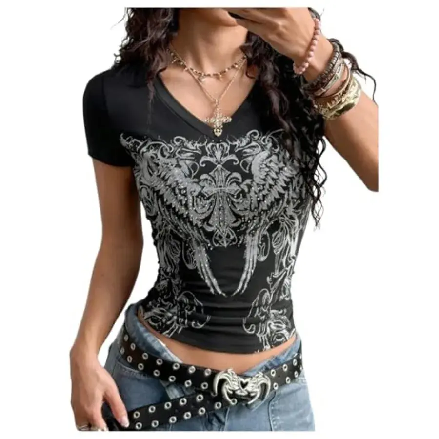 SOLY HUX Women's Graphic Tees Y2K Vintage Gothic Tops 2000s Streetwear Shirt Emo Scene Alternative Clothes for Women