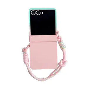 Luxury PC Phone Case with Lanyard, Side Snap, Foldable Design, Compatible with Samsung Galaxy Zflip7 Zflip6 Zflip5 Z Flip3 4, Stylish, Durable & Protective Cover, Protector