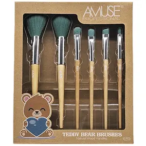 AMUSE Professional Teddy Bear Brush Set with Natural Wood Handles, Includes Three Brushes