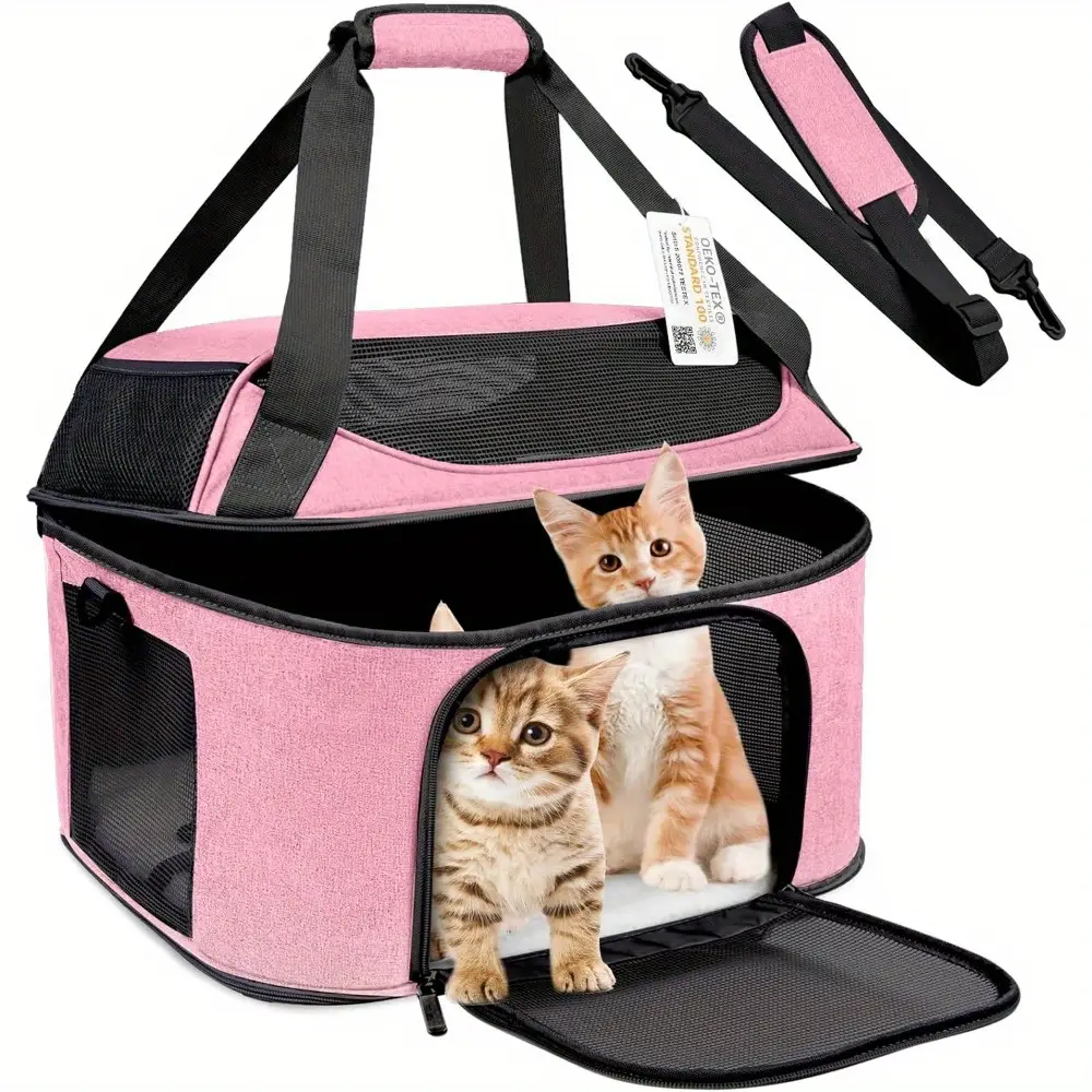 Large Cat Carrier Pet Carrier, Oeko-TEX Certified Soft Side Pet Carrier for Cat, Small Dog, Collapsible Travel Small Dog Carrier, TSA Airline Approved