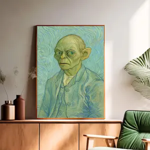 Self-portrait Gollum Precious Xmas – Funny Meme Art Poster, Van Gogh Style Fantasy Wall Decor, Humorous Lord Artwork Print, Trendy Home Art Gift