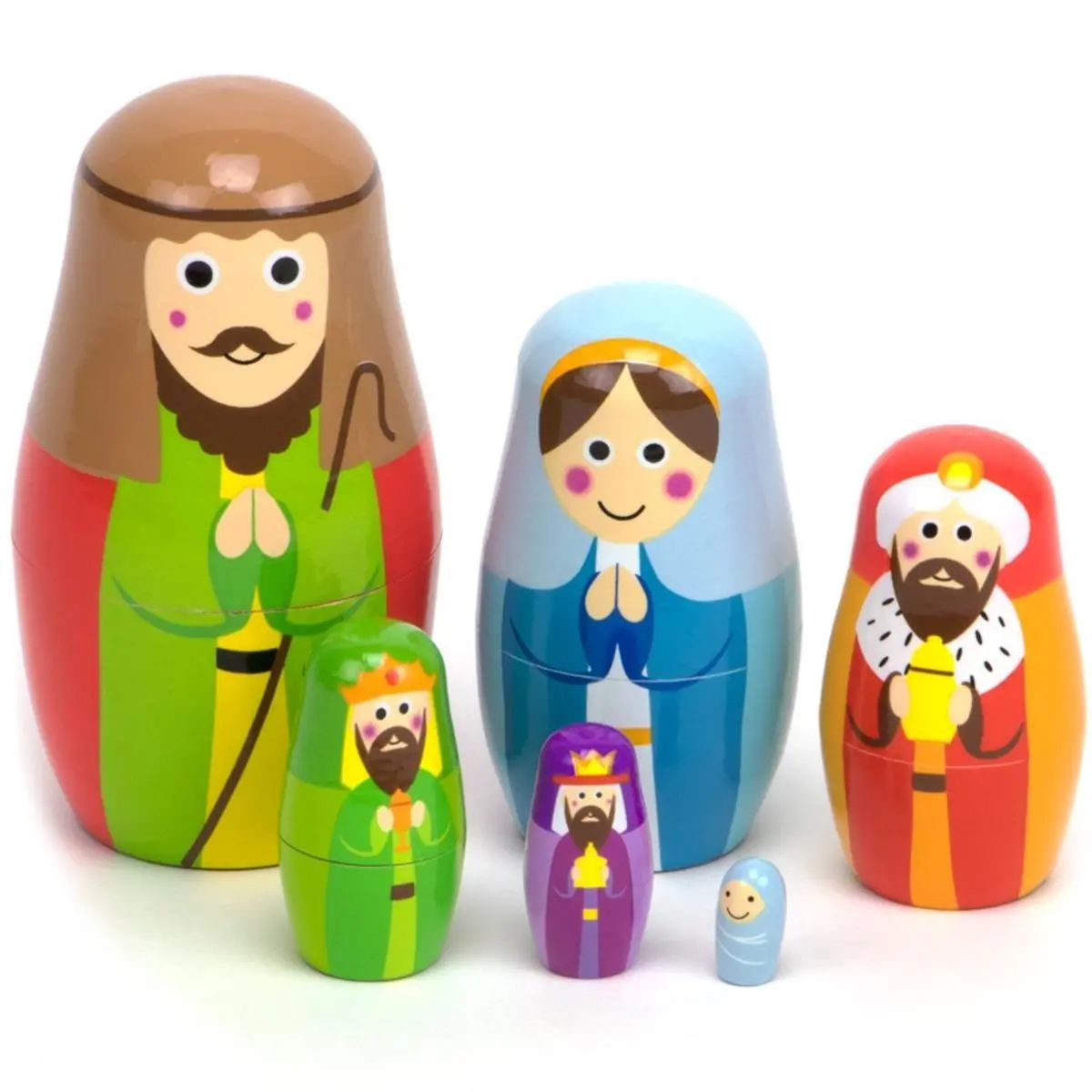Brybelly Nesting Nativity Dolls - Natural Wooden Biblical Craft Set, Christmas Presents, Stocking Stuffers, Sunday School Toys for Imaginative Play & Visual-Spatial Perception Improvement
