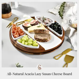 Personalized Lazy Susan for Table - Marble and Wood Charcuterie Board, Round Serving Board, Custom Engraved Wedding Gift for Couple Stylish Aesthetic