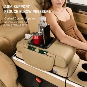 2026 Upgraded Car Armrest Organizer - Dual Compartment, Built-in USB Charger, Night Ambient Light, 2-in-1 Fast Charging Cord, 【Summer Sale Deals】