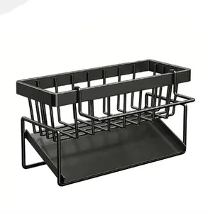 1pc Kitchen Storage Rack, Sponge Cloth Dish Soap Organizer, Countertop Towel Holder, Sink Drainer, Dish Racks, Carbon Steel Material