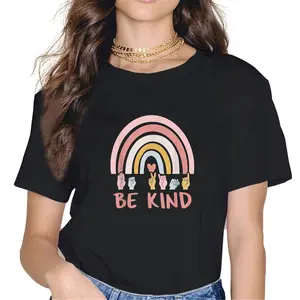 100% Cotton Unisex Be Kind ASL Sign Language Deaf SPED Teacher Men Women T-Shirt Casual Graphic Printed Vintage Tshirt