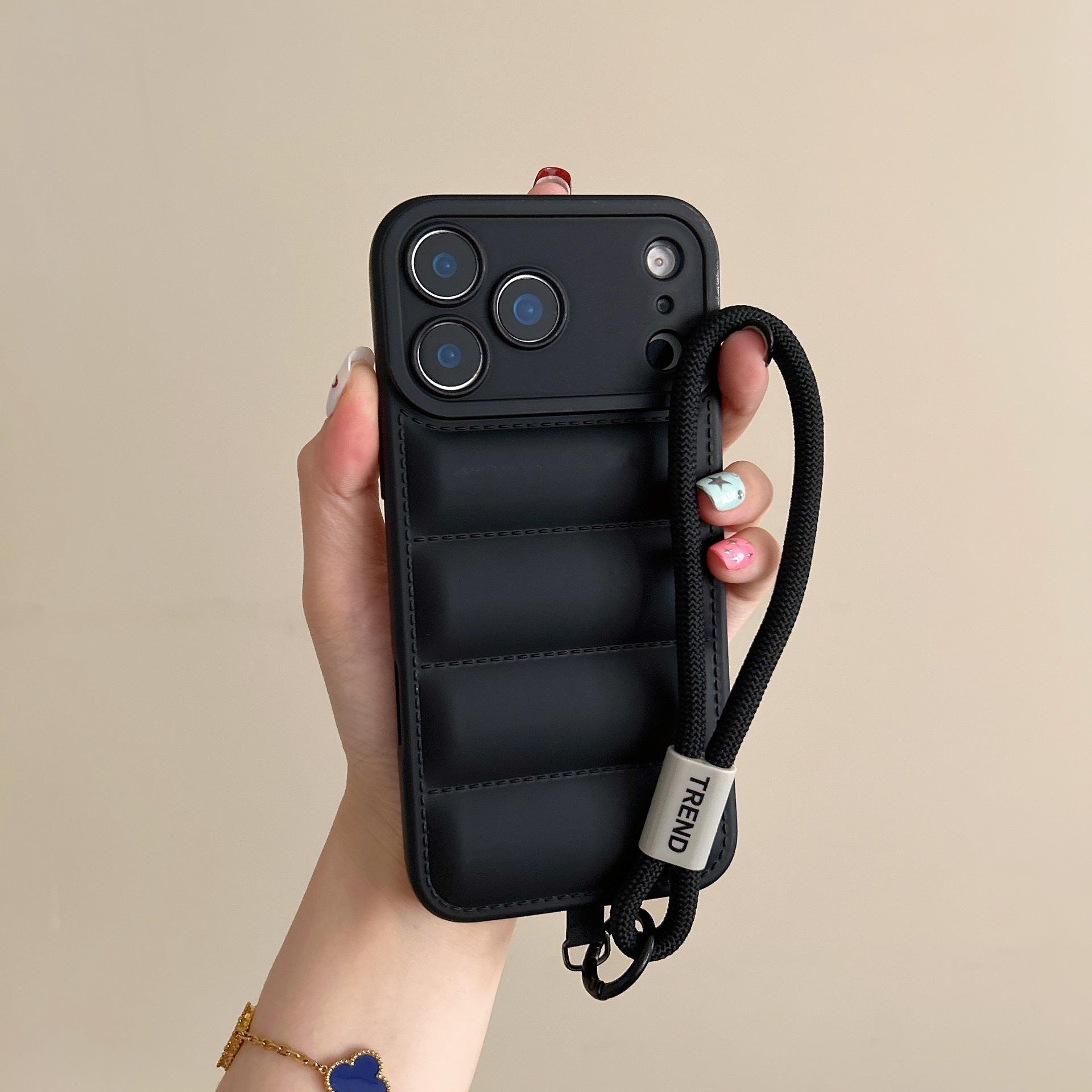 Suitable for Apple 17 Pro, 3D oil-sprayed down jacket phone case, iPhone 8 hand strap, anti-drop liquid 15 protective cover